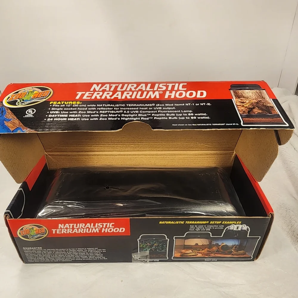 Zoo Med Naturalistic Terrarium Hood 12inch For 5.0 UVB,Heat and Daylight Lamps